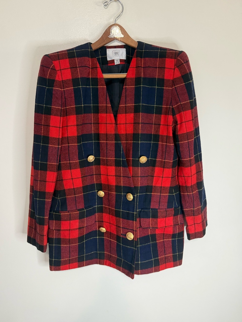 Amanda Smith vintage Red & Navy Plaid Double-Breasted Women's Blazer size 6